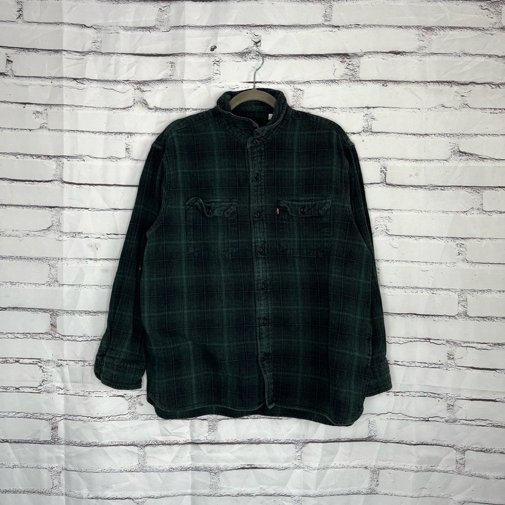 Levi’s Plaid Button Down Shirt Green Black Relaxed Fit Men’s XL Workwear Classic